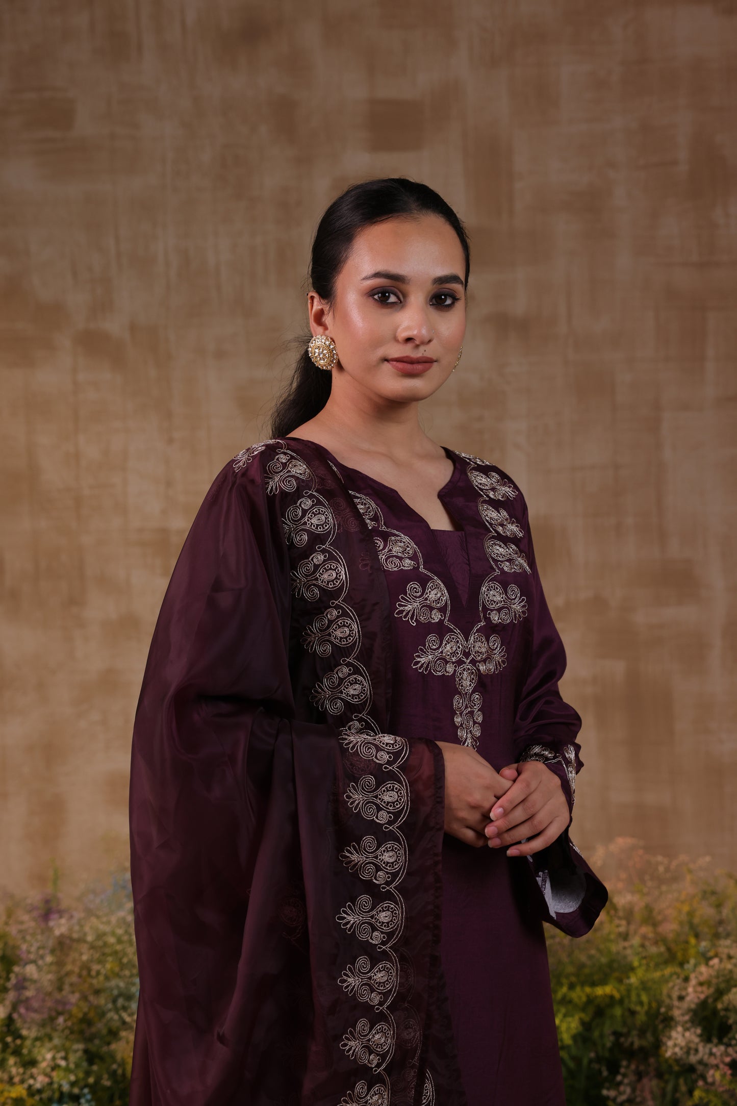 Purple Dori Work Kurta Set