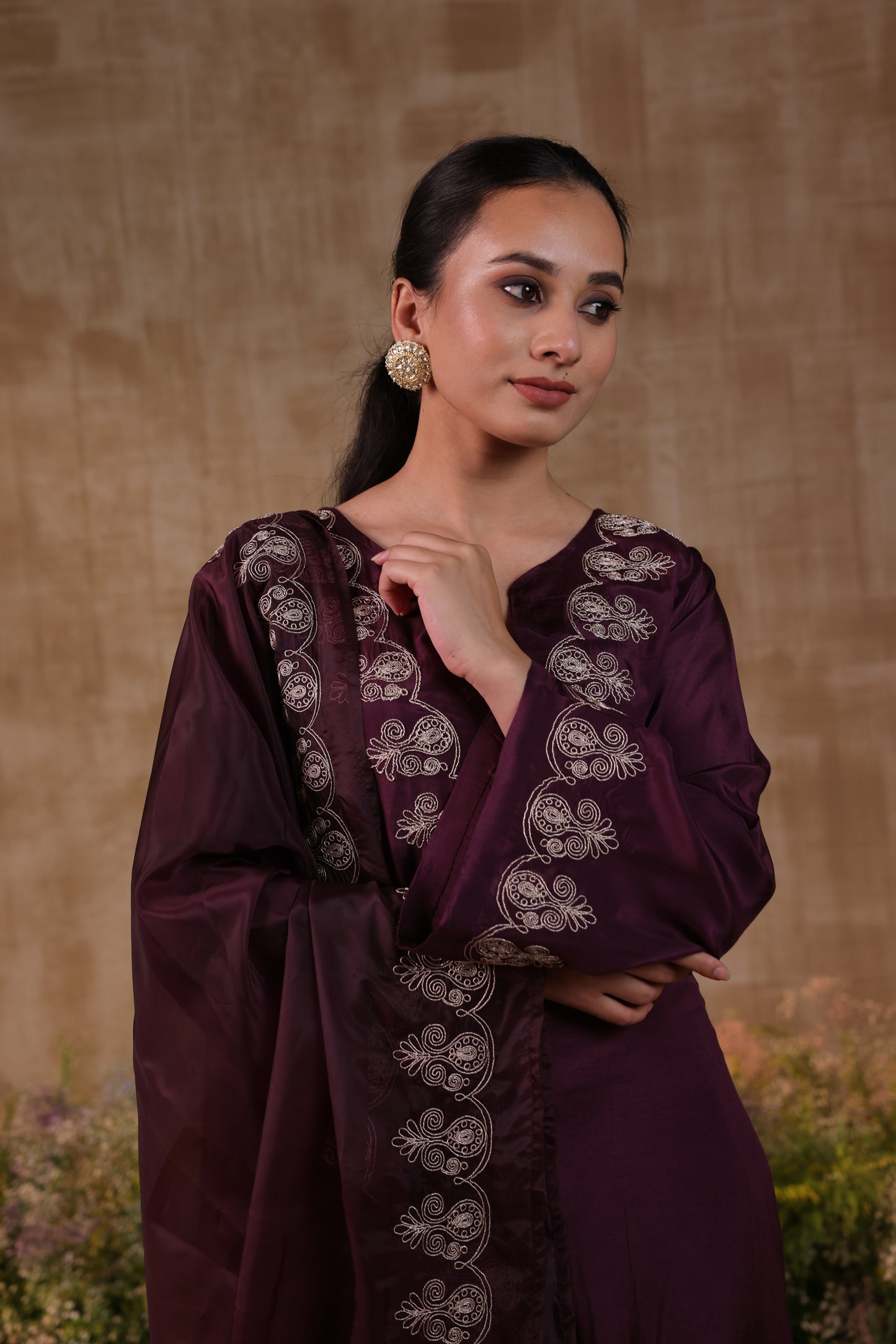 Purple Dori Work Kurta Set