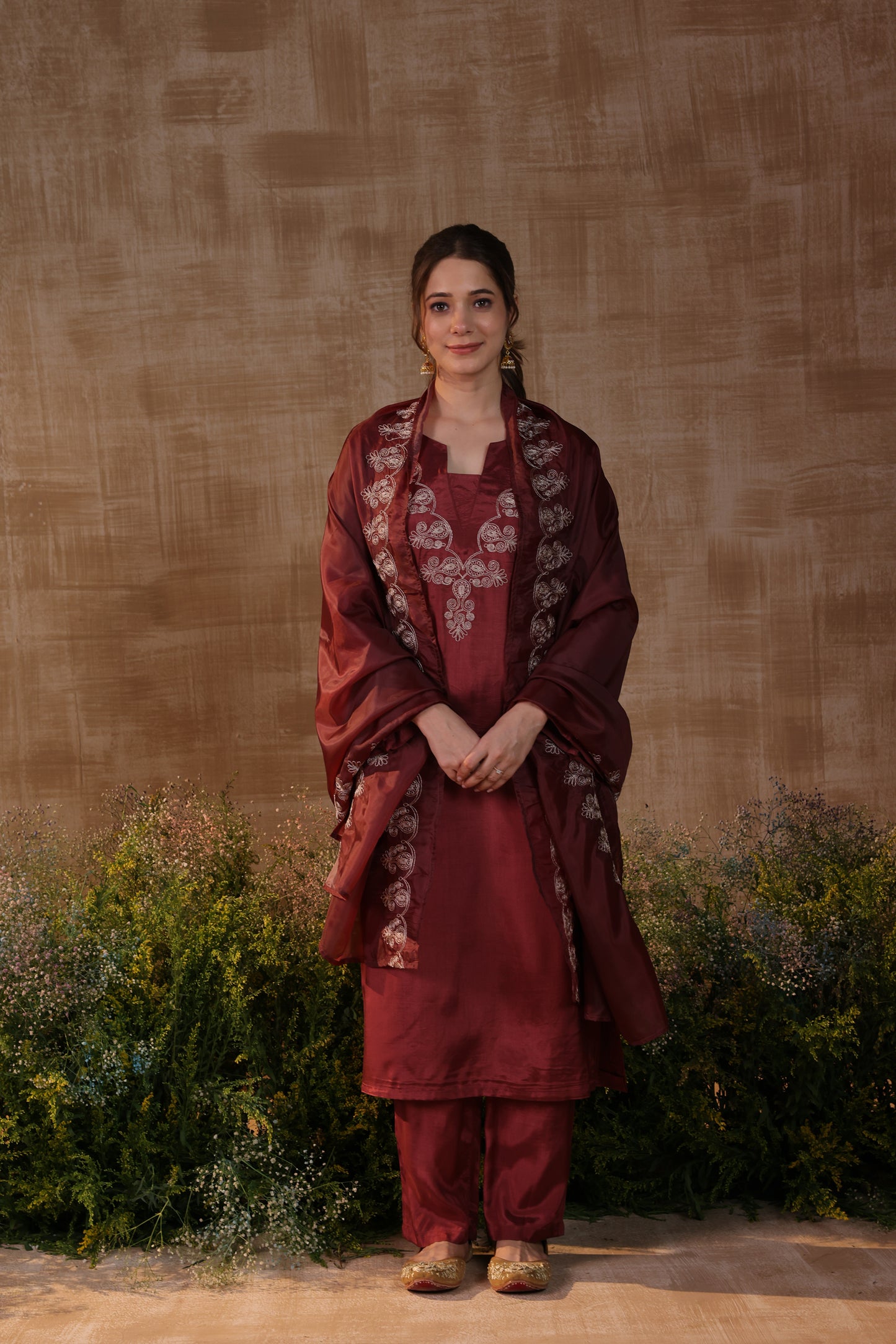 Brown Dori Work Kurta Set