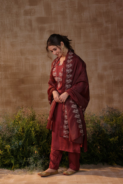 Brown Dori Work Kurta Set