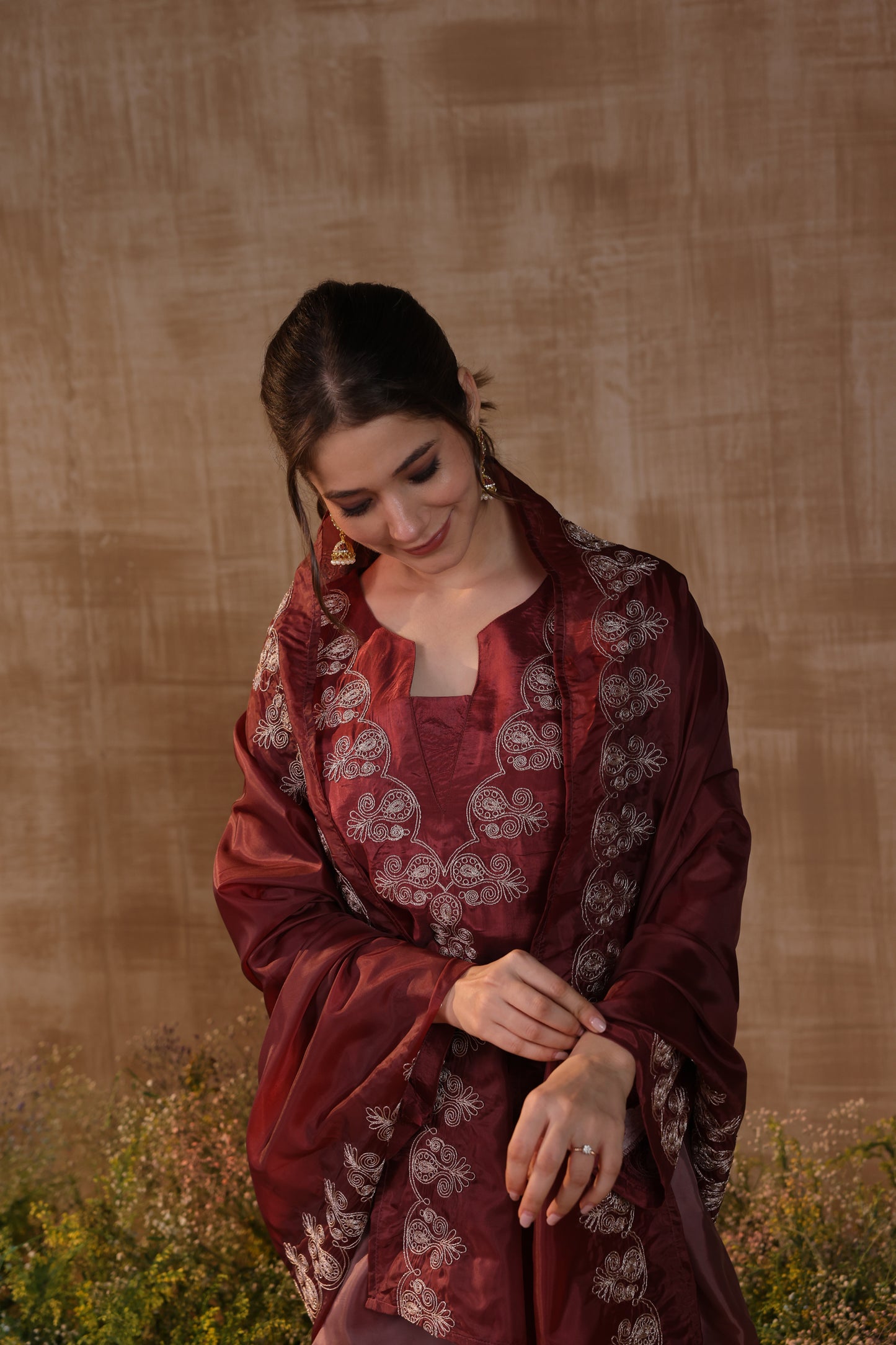 Brown Dori Work Kurta Set