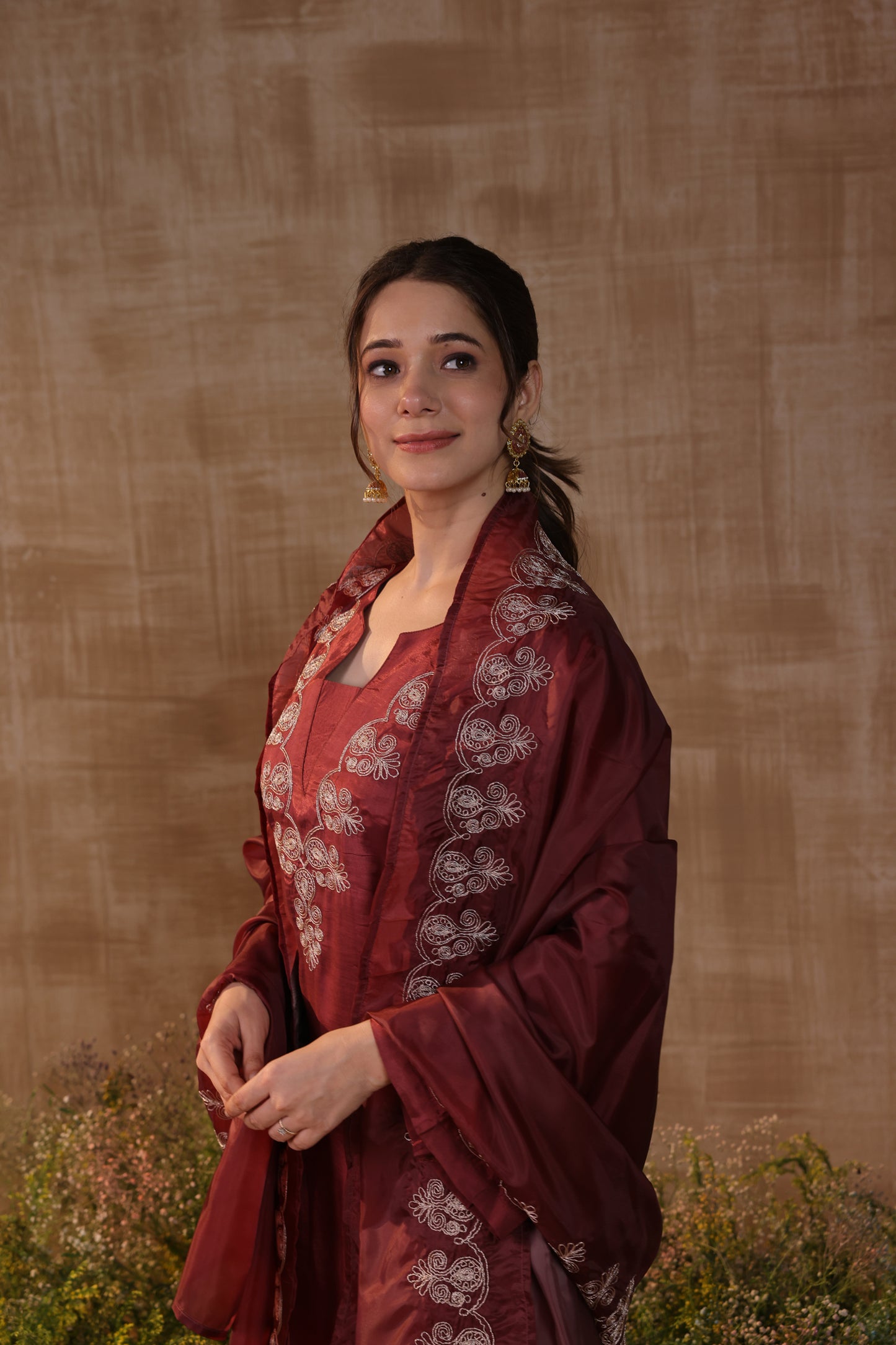 Brown Dori Work Kurta Set