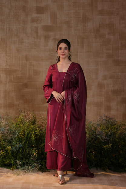 Maroon Bloom Kurta Set