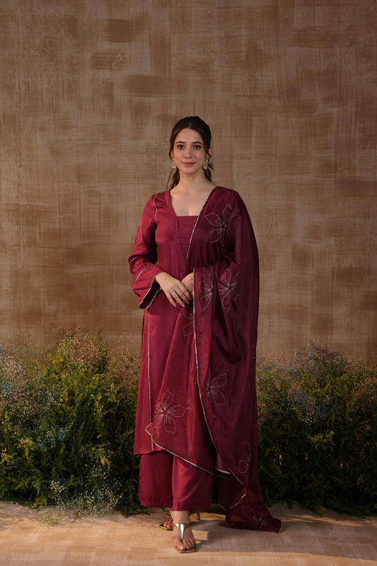 Maroon Bloom Kurta Set