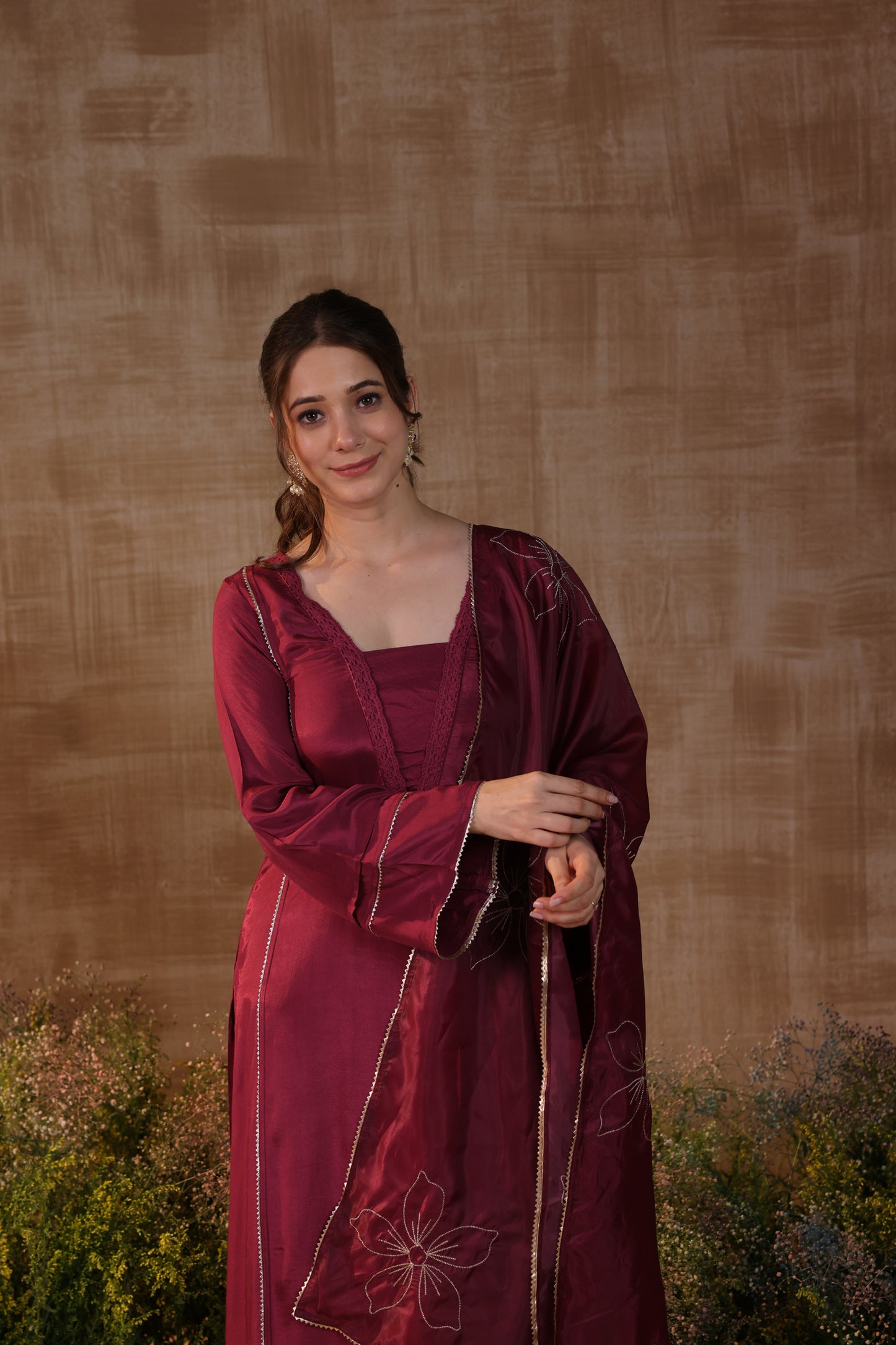 Maroon Bloom Kurta Set
