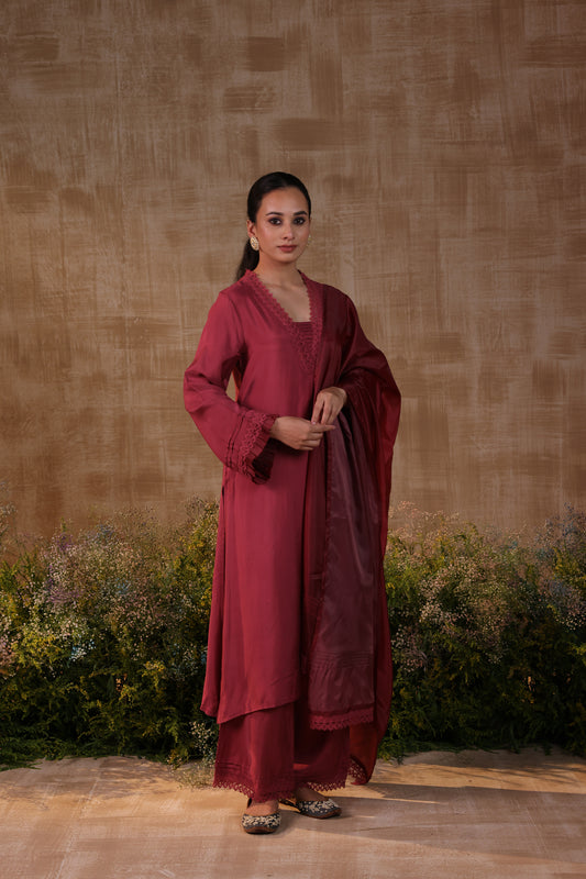 Maroon Lace Kurta Set
