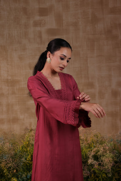 Maroon Lace Kurta Set
