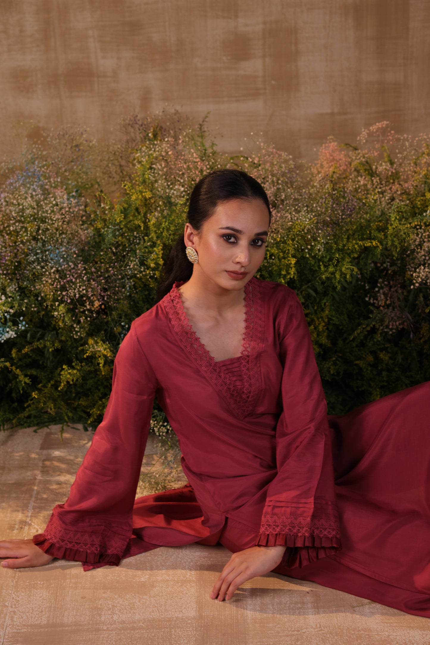 Maroon Lace Kurta Set