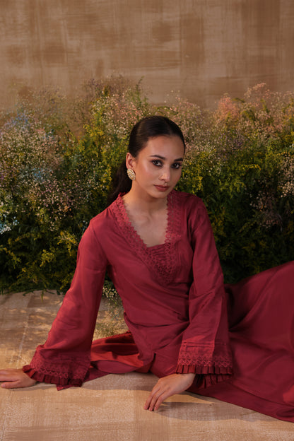 Maroon Lace Kurta Set