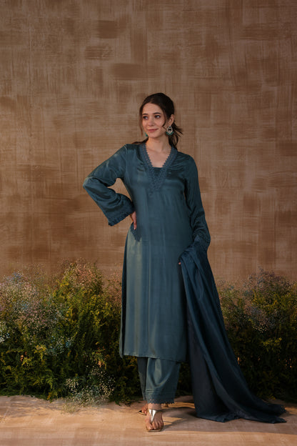 Teal Lace Kurta Set