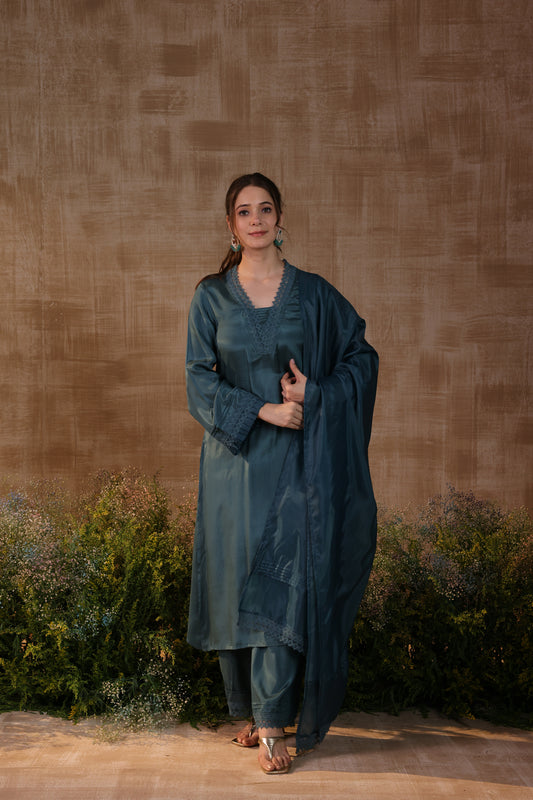 Teal Lace Kurta Set