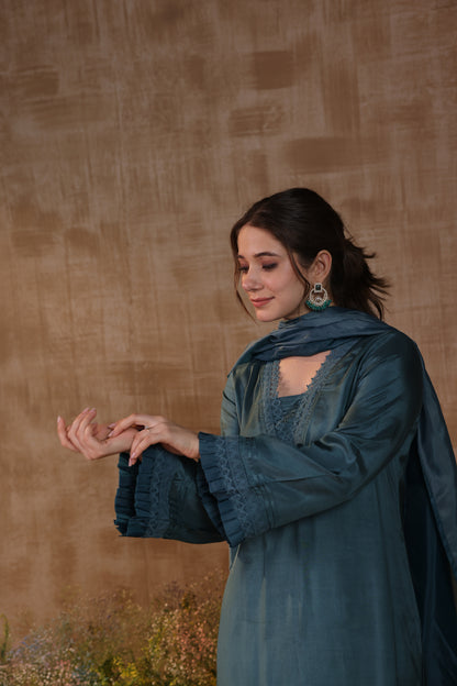 Teal Lace Kurta Set