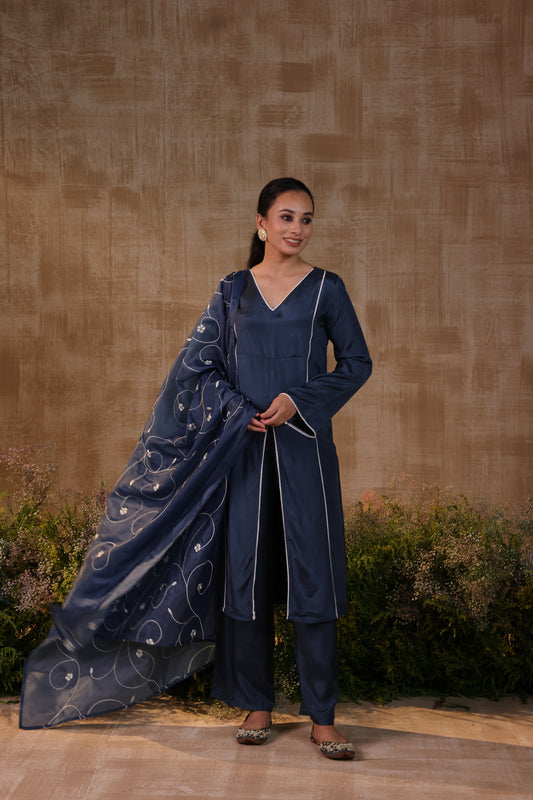 Blue Panelled kurta set