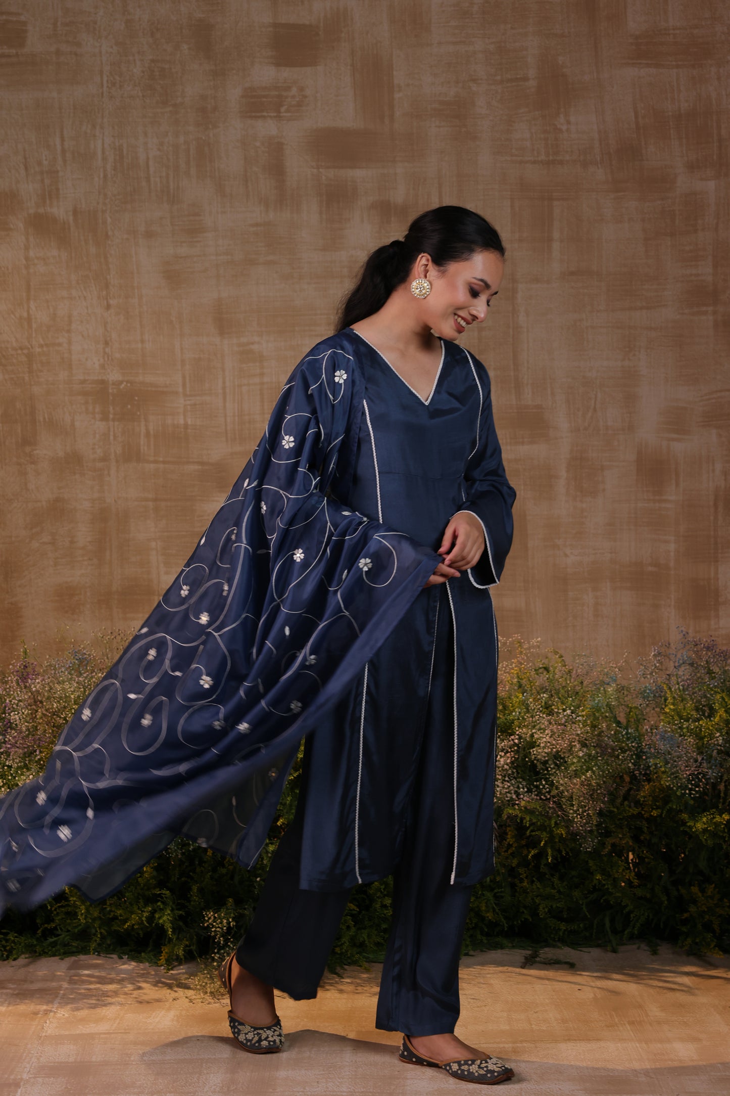 Blue Panelled kurta set