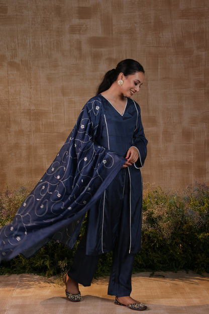 Blue Panelled kurta set
