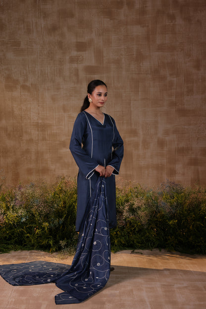 Blue Panelled kurta set