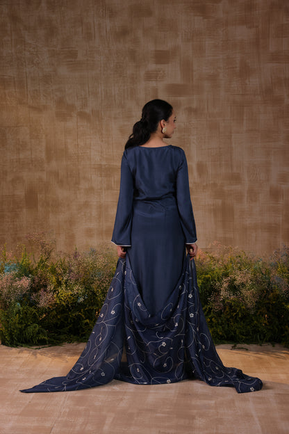 Blue Panelled kurta set