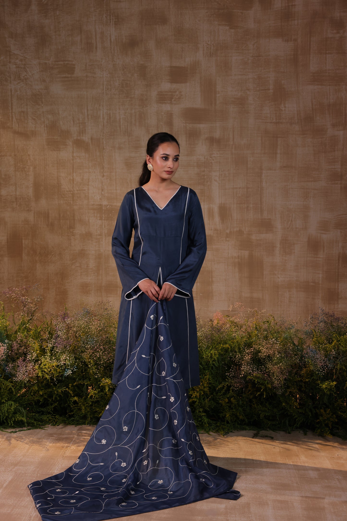 Blue Panelled kurta set