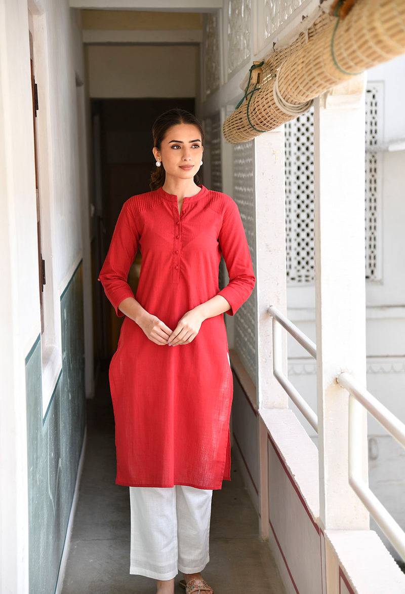 Maroon Long Cotton Kurta Set