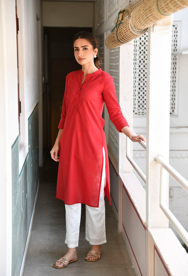 Maroon Long Cotton Kurta Set