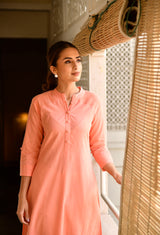 Peach  Cotton Straight Fit Kurta Set