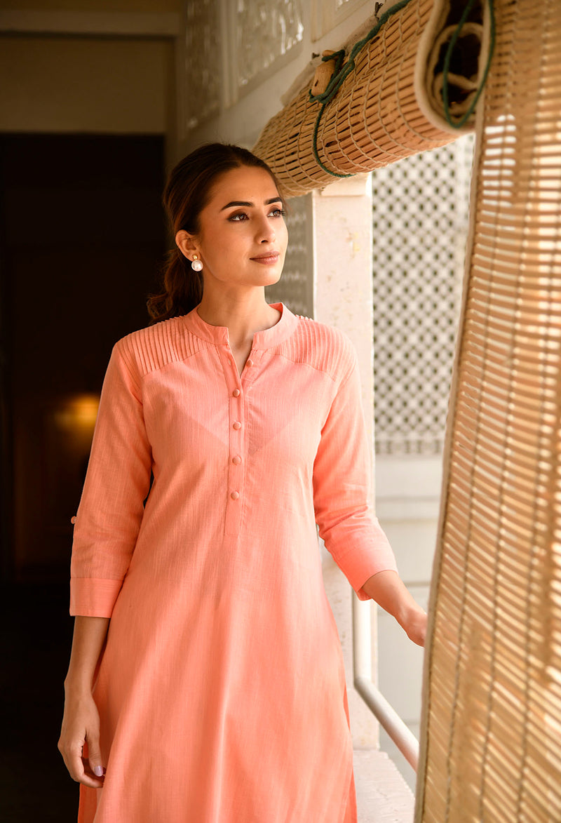 Peach Long Cotton Kurti