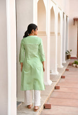 Green Regular Fit Long Cotton Kurta Set