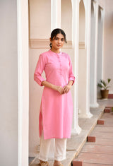 Pink Cotton Straight Fit Kurta Set