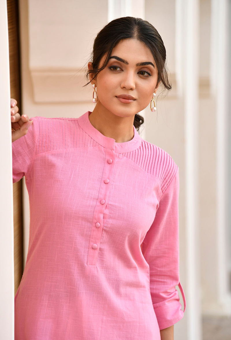 Pink Long Cotton Kurti