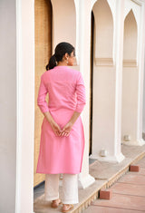 Pink Cotton Straight Fit Kurta Set