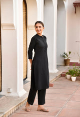 Straight Black Long Kurta Set