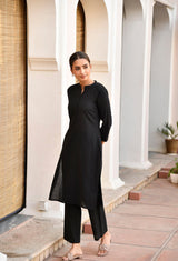 Straight Black Long Kurta Set