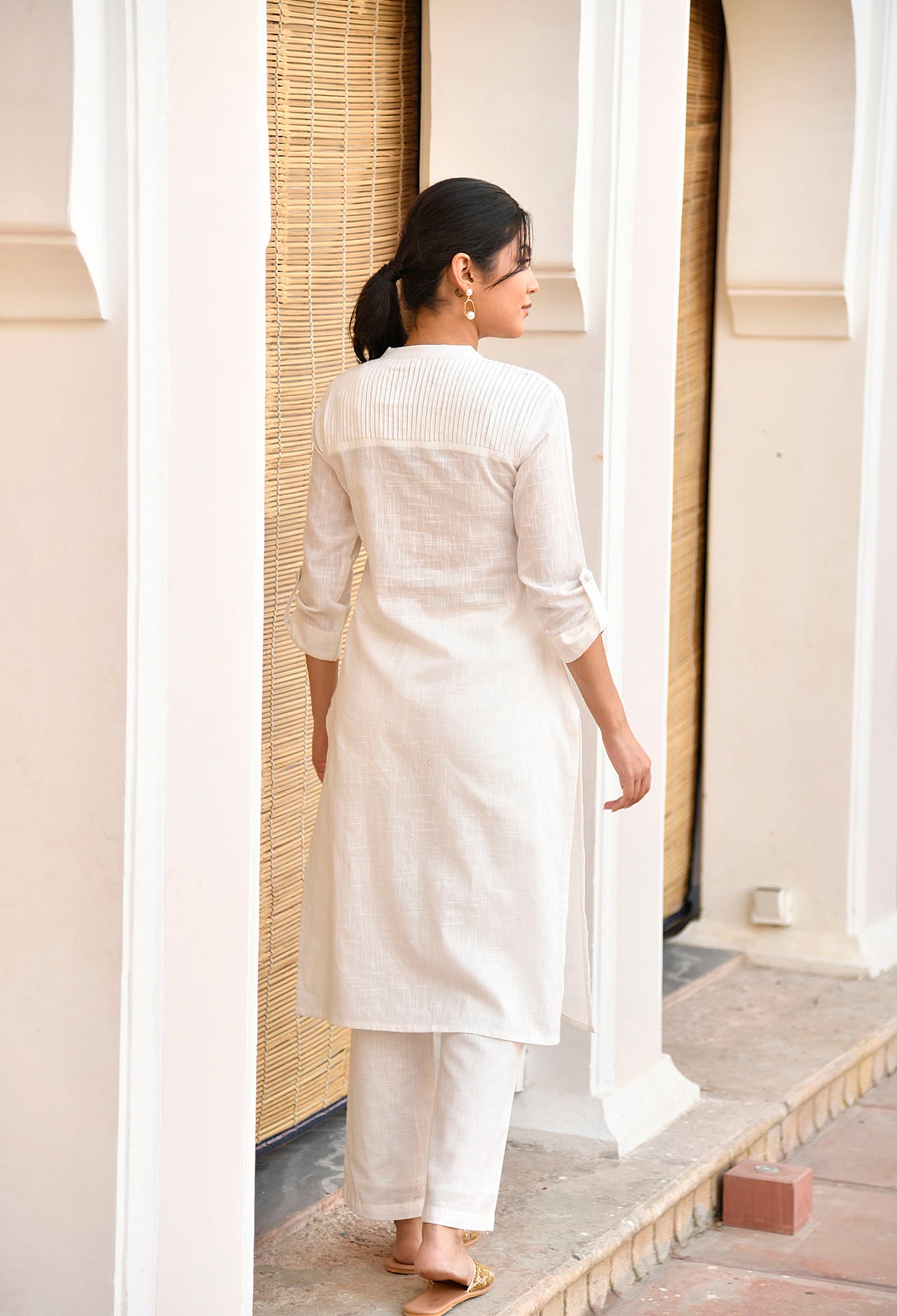 White Cotton Straight Fit Kurta Set
