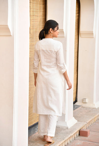 White Cotton Straight Fit Kurta Set