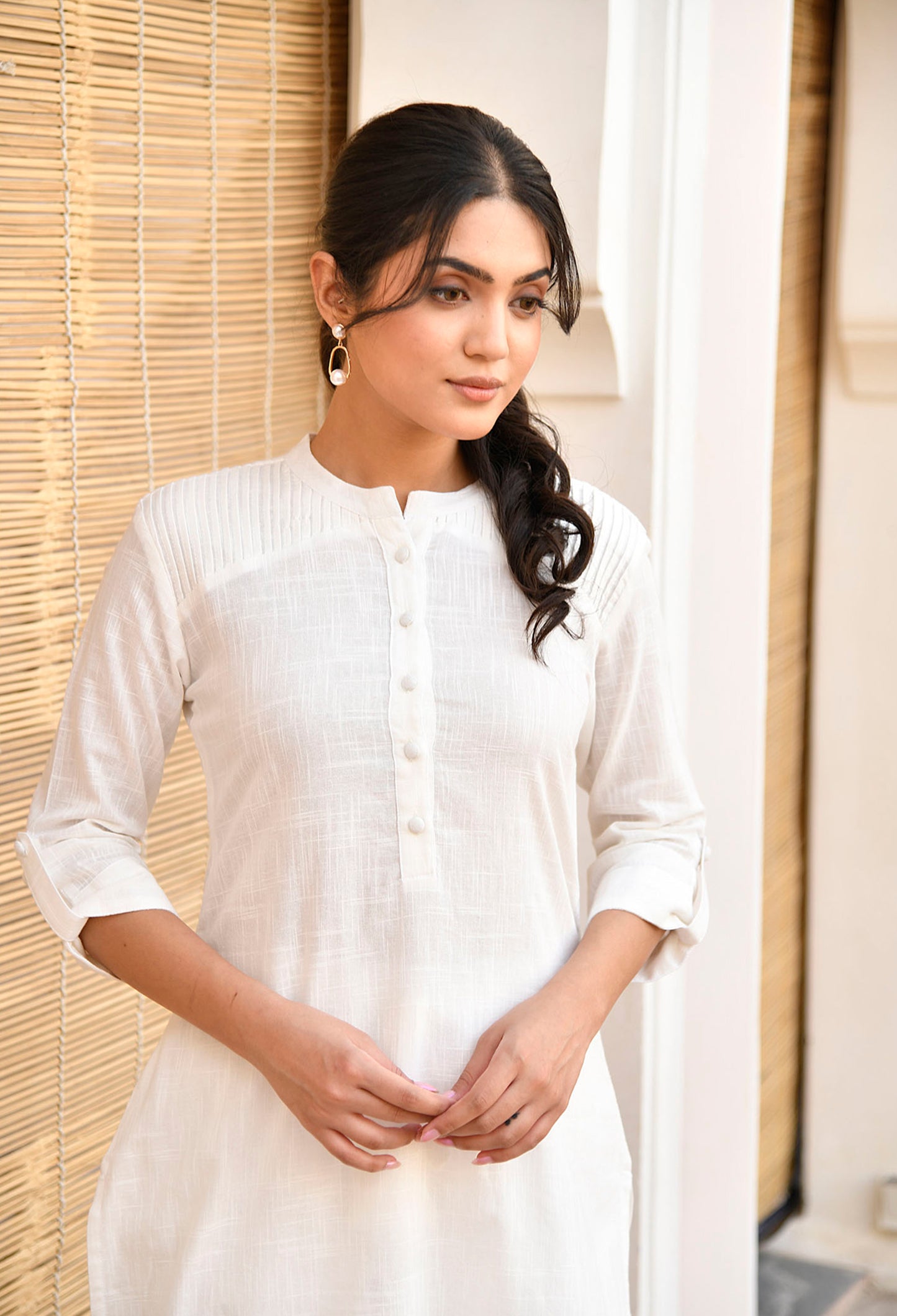 White Cotton Straight Fit Kurta Set