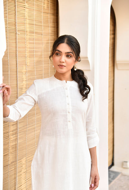 White Cotton Straight Fit Kurta Set