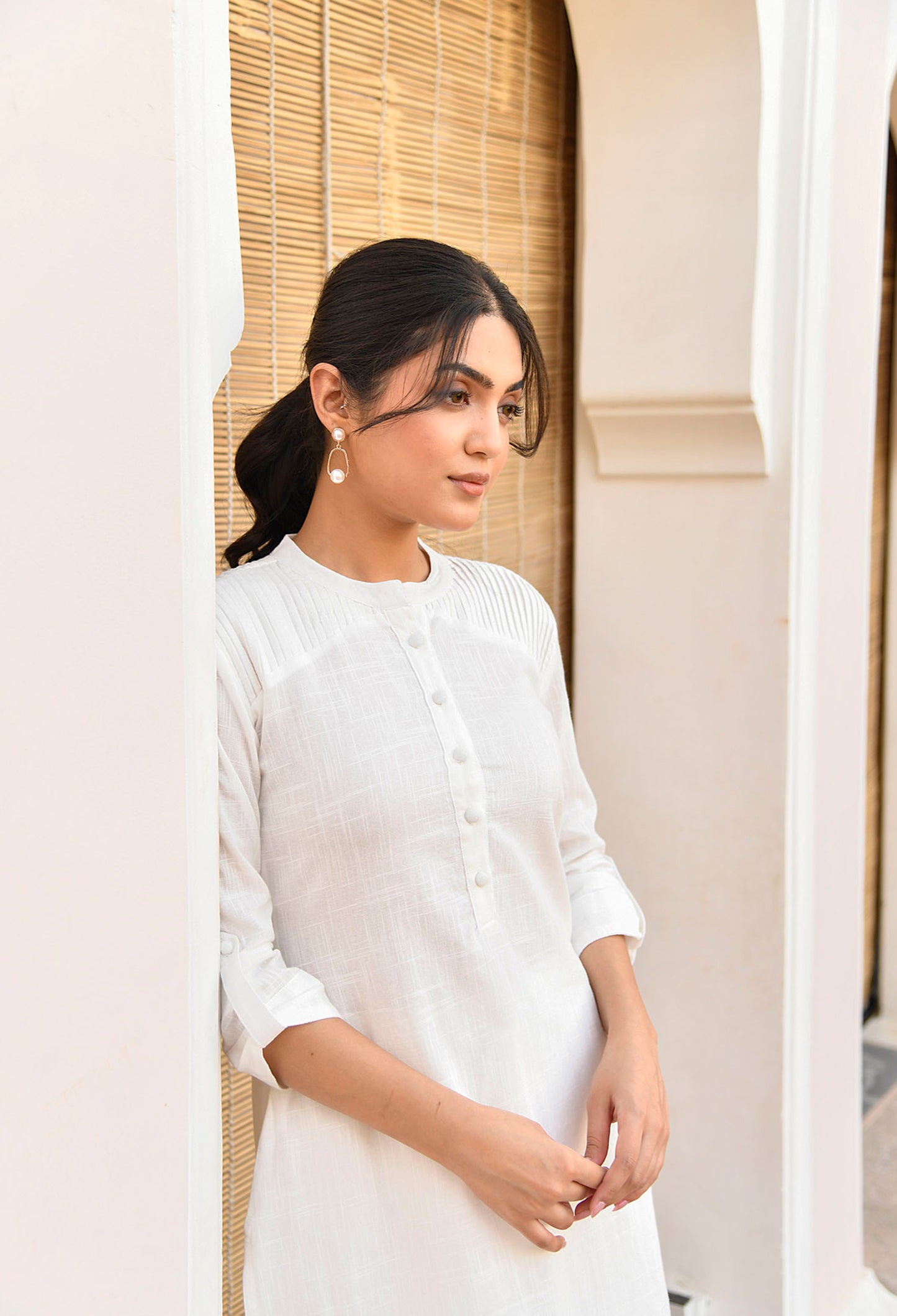 White Cotton Straight Fit Kurta Set