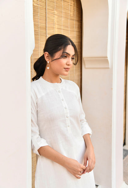 White Cotton Straight Fit Kurta Set