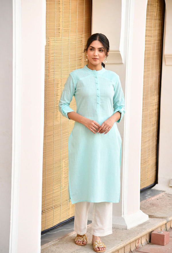 Light Blue Long Cotton Kurta Set