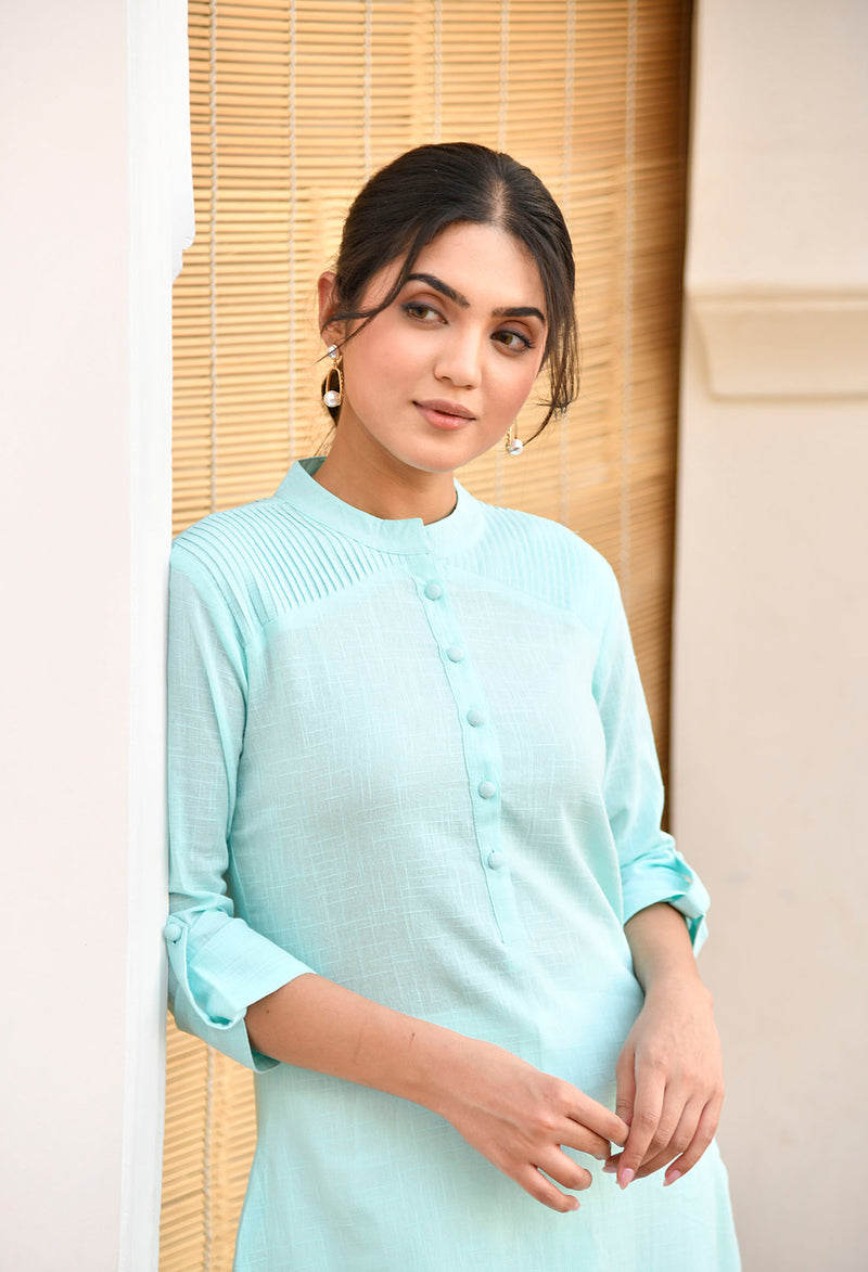 Light Blue Long Cotton Kurti