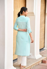 Light Blue Long Cotton Kurti