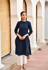 Navy Blue Long Cotton Kurti