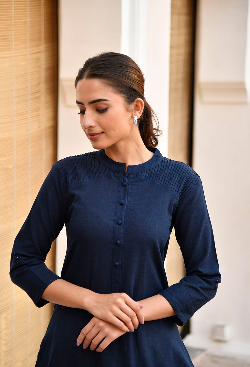 Navy Blue Long Cotton Kurti