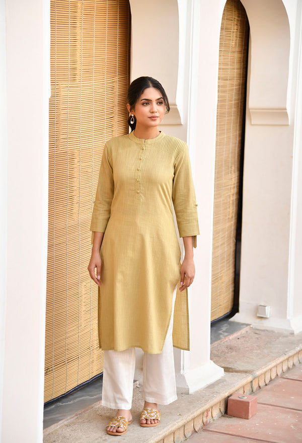 Beige Long Cotton Kurti