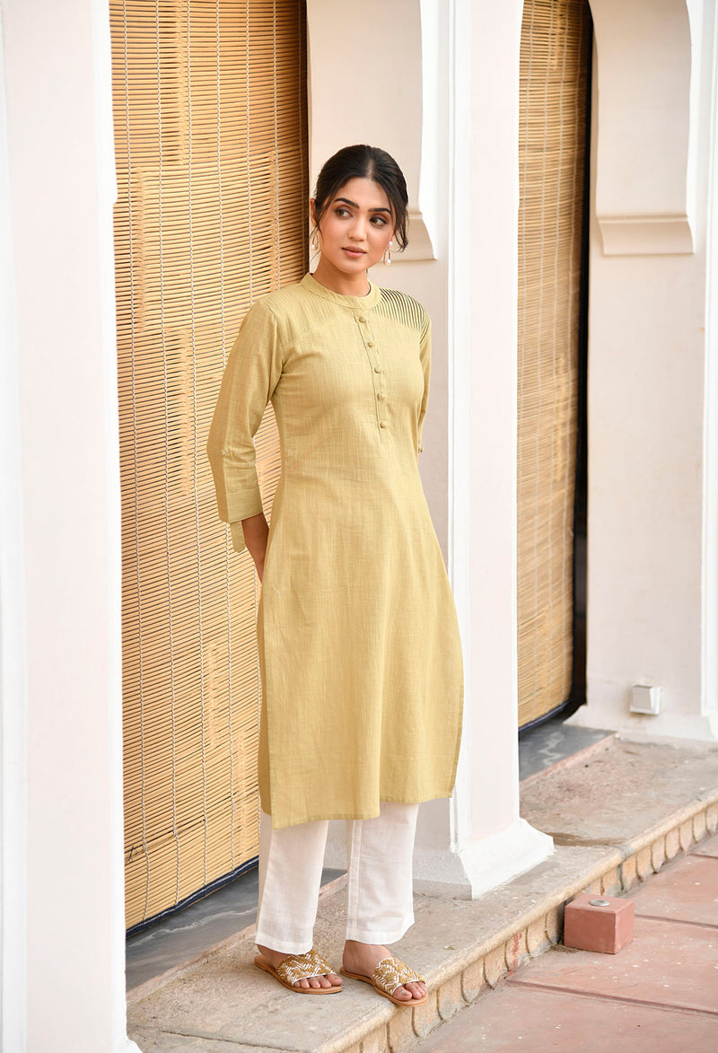 Beige Long Cotton Kurti