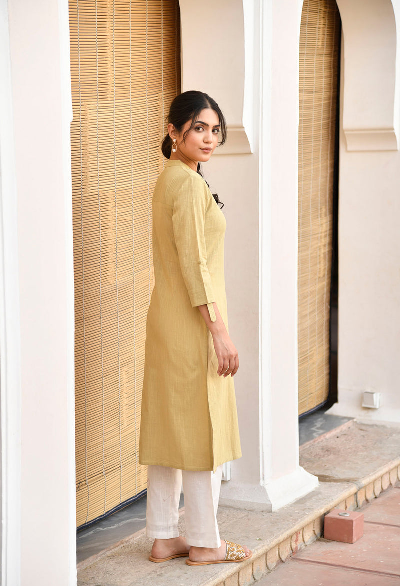 Beige Long Cotton Kurti