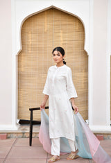 White Pastel Cotton Silk Embroidered Kurta Set