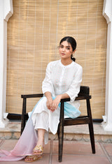 White Pastel Cotton Silk Embroidered Kurta Set