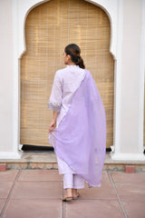 Purple Mandarin Collared Straight Kurta Set With Embroidery