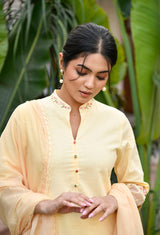 Cotton Yellow Straight Fit Embroidered Collar Kurta Set